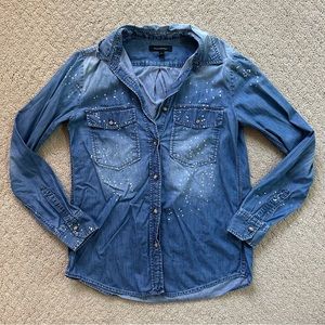 Banana Republic Women’s Blue Denim Acid Wash Button-Down Chambray Shirt Sz XS